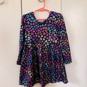 Girls' Black Multicolor Leopard Print Long-Sleeve Dress